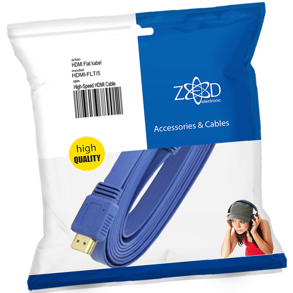 ZED electronic HDMI kabl, plosnati, 5.0 met, ver. 2.0, 3D, Ethernet - HDMI-FLT/5 slika 1