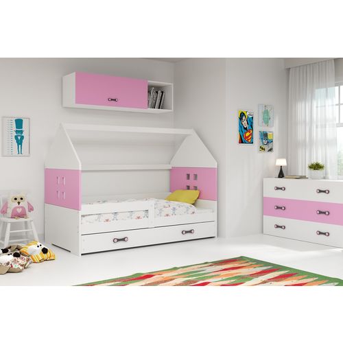 Drveni dječji krevet Domi s ladicom na izvlačenje - 160x80cm - roza - bijeli slika 1