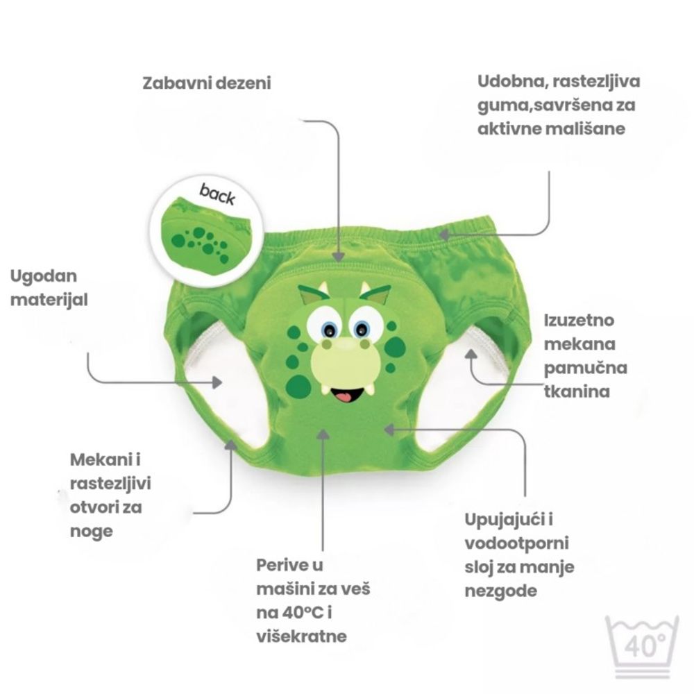 My Little Pamučne višekratne gaćice za odvikavanje od pelena, 3kom (18-24m) - Dino slika 3