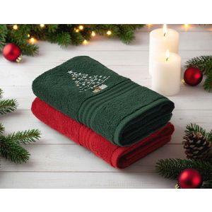 Hand towel set (2 pieces) New Year, colours: green, red, white