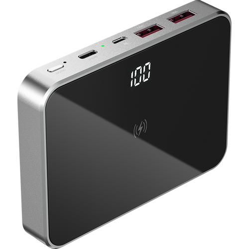 Prestigio Graphene PD, fast charging powerbank, capacity 10000 mAh, 2*USB3.0 quick charge, 1*Type-C PD, wireless charging interface 10W, LED battery indicator, leather case, cable type C-USB, 60W adapter in the box, aluminium and tempered glass, black+space grey color. slika 5