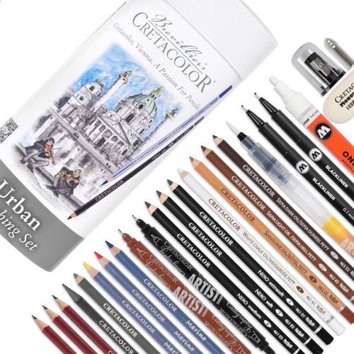 CRETACOLOR umjetnički set urban sketching (grafitne olovke, bojice aquarel marino, kist, šiljilo) 400 82 slika 10