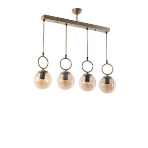 Morino 4 Lü Sıralı Bal Camlı Eskitme Sarkıt Copper Chandelier