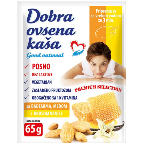 DOBRA OVSENA KAŠA sa bademima,medom i ukusom vanile 65g slika 1