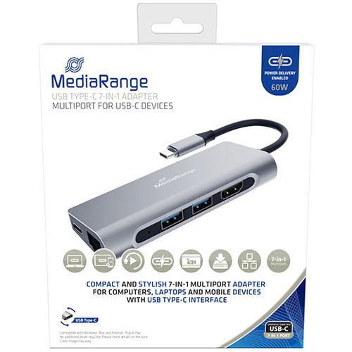 MediaRange USB Type-C® 7-in-1 multiport (HDMI, LAN, ...) adapter, silver™ slika 2