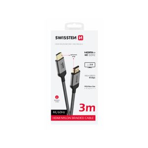 SWISSTEN kabel HDMI 2.0, 60Hz, 18GB/s, 4K, do 21:9, 3m, pozlaćeni konek, crni