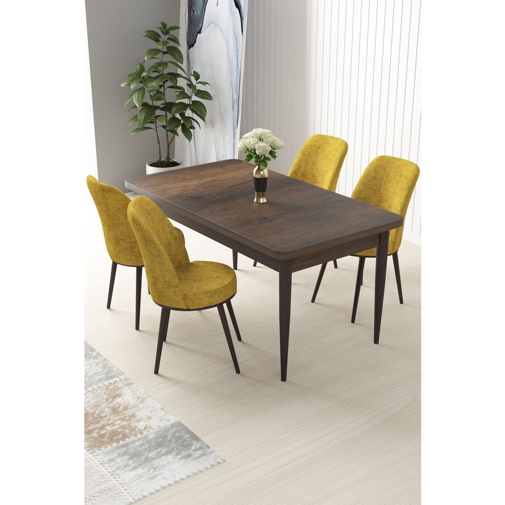 Nil - Baroque, Mustard Baroque Set Trpezarijskog Stola i Stolica (5 Komada) slika 1