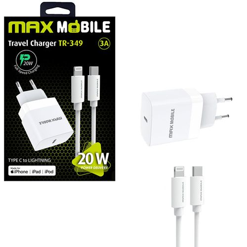 MAXMOBILE KUĆNI PUNJAČ PD QC 3.0  SET 2U1 TYPE C+KABEL,MFI Apple TR349 slika 1