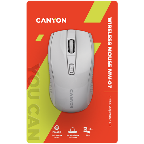 CANYON MW-7 Bežični Miš, 2.4GHz, 6 Tipki, DPI 800/1200/1600, Bijeli slika 6