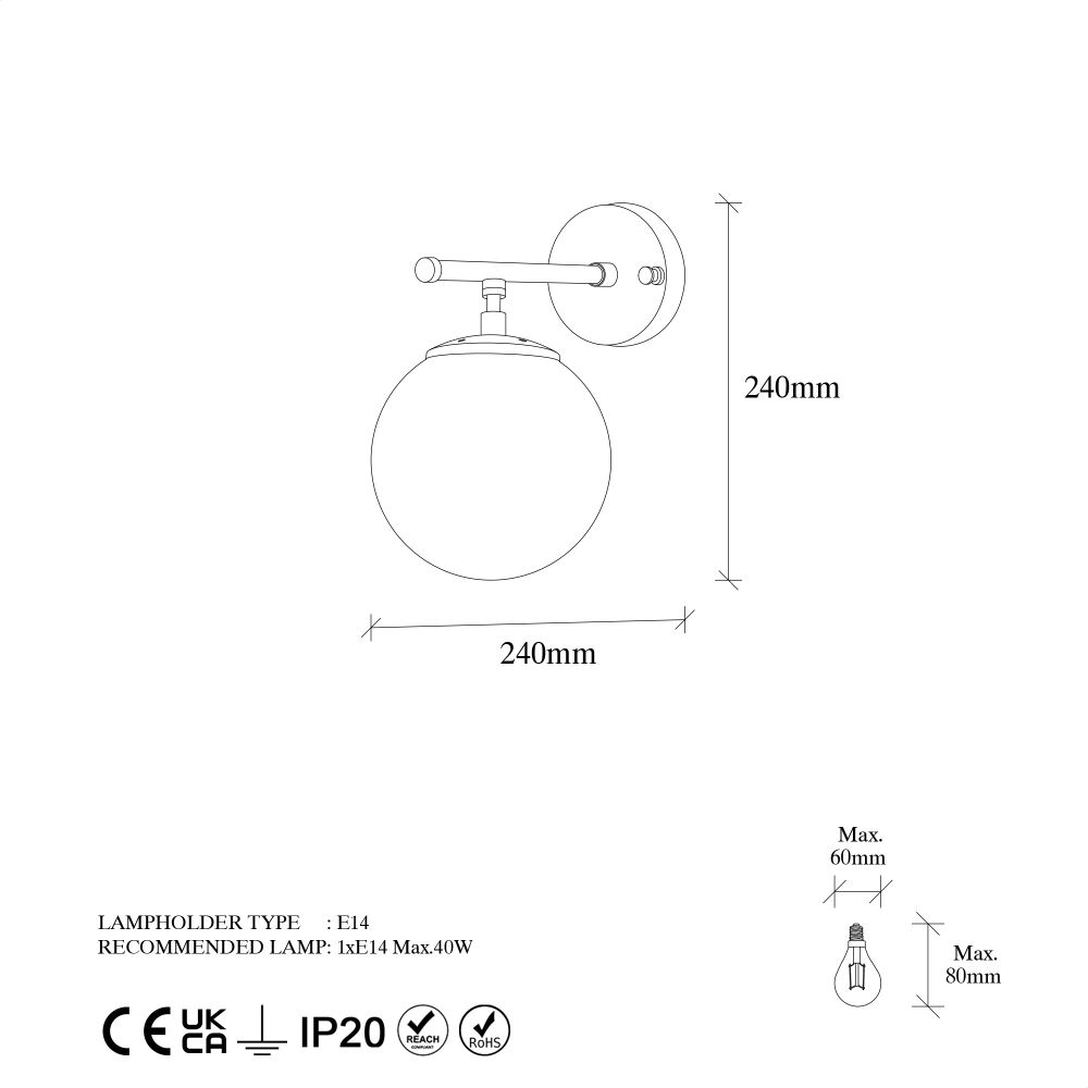 Roe - 10715 Crna i Krem Zidna Lampa slika 6