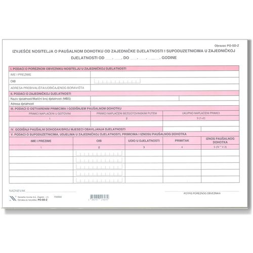 UT-PO-SD-Z Izvješće nositelja o paušalnom dohotku od zajedničke samostalne djelatnosti slika 1