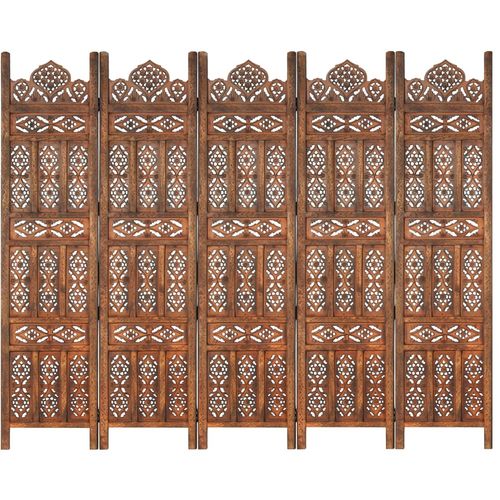Sobna pregrada s 5 panela smeđa 200x165 cm masivno drvo manga slika 36