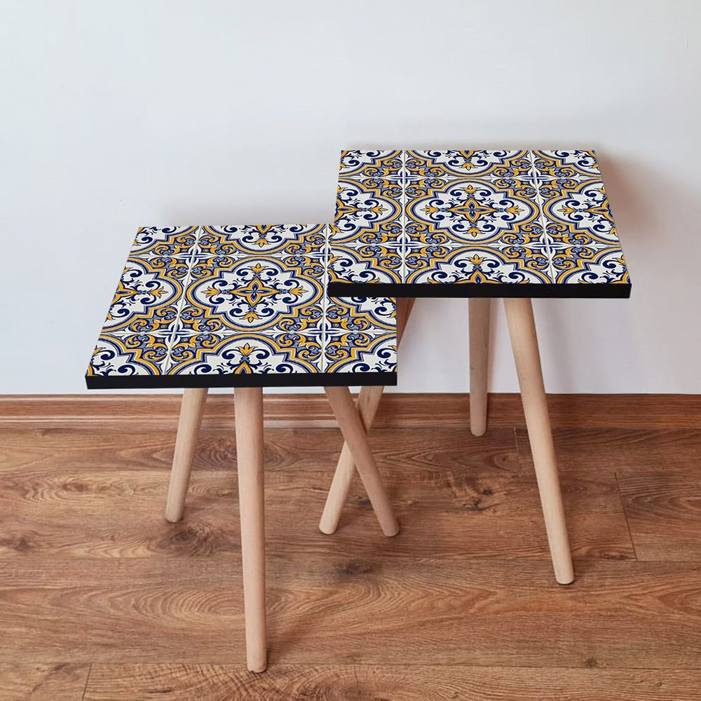 Nesting stolovi 2Shp24 - Set od 2 komada - boje: mornarsko plava, žuta, plava, bijela slika 1