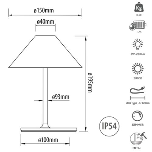 Liberty lampa, mini aluminijska stolna svjetiljka s crnom baterijom od 3W slika 3