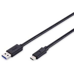 Digitus USB kabel USB 2.0 USB-C® utikač, USB-A utikač 1.80 m crna okrugli, utikač primjenjiv s obje strane, dvostruko zaštićen AK-300136-018-S