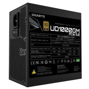 Gigabyte GP-UD1000GM PG5 GEU2 1000W 80 PLUS Gold certified, Support PCIe Gen 5.0 graphics card, Fully modular design, Ultra Durable, OVP/OPP/SCP/UVP/OCP/OTP protection