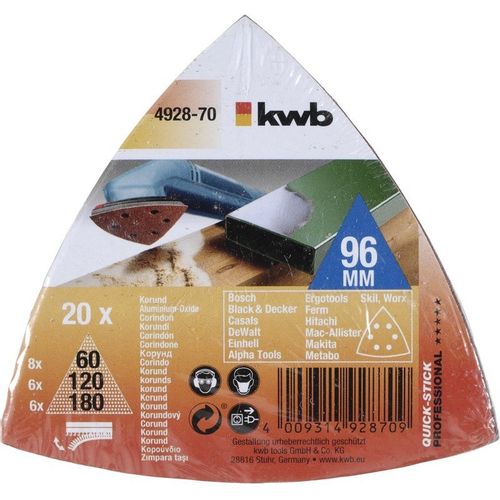 KWB Samoljepivi brusni papir za drvo i metal, trokutni 96 mm, 20/1, QUICK-STICK, SPARPACK slika 1