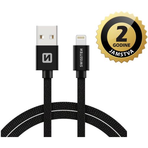 SWISSTEN kabel USB/Lightning, platneni, 3A, 3m, crni slika 1