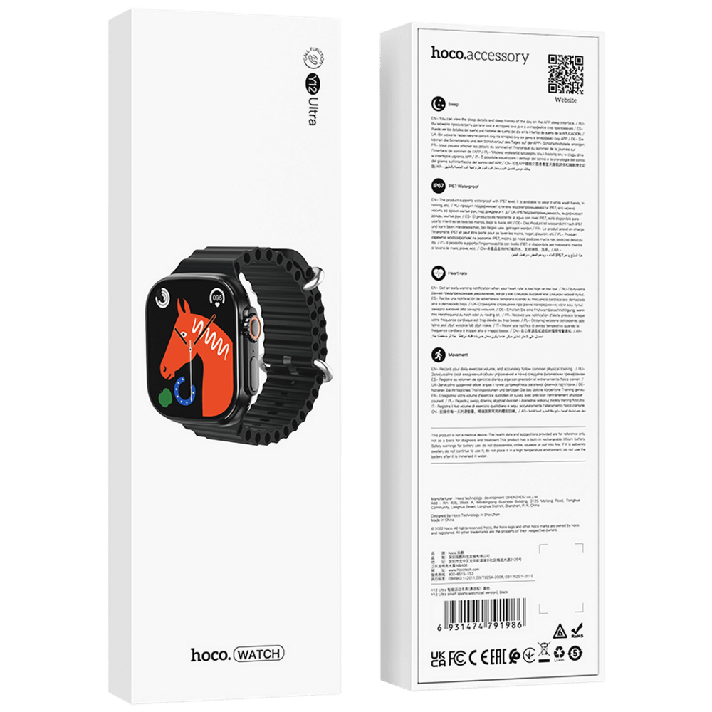 hoco. Sat pametni, 1.96" zaslon, Dual Bluetooth, IP67 - Y12 Black slika 2