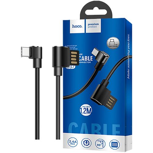 hoco. USB kabel za smartphone, USB type C, 90°, 1.2 met., crna - U37 Long Roam, USB type C, BK slika 1