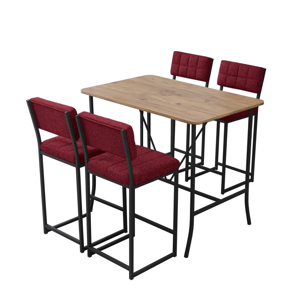 Retro Bar Stolić i Stolice Set (5 Komada) - Burgundija i Orah slika 3