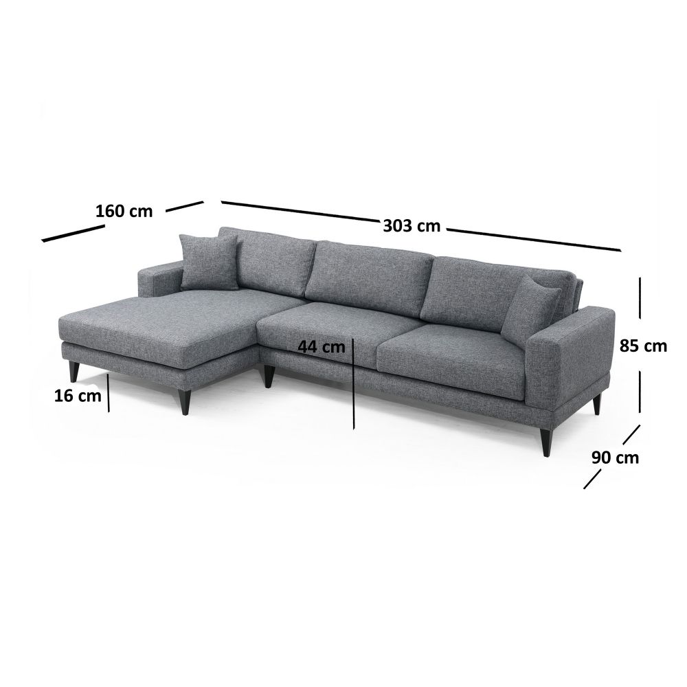 Nordijska Lijeva Kutna Sofa na Razvlačenje u Tamno Sivoj Boji slika 11