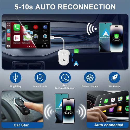 TechAdro Carplay Wireless Adapter za auto IOS 2 u 1 USB, Type C beli slika 3