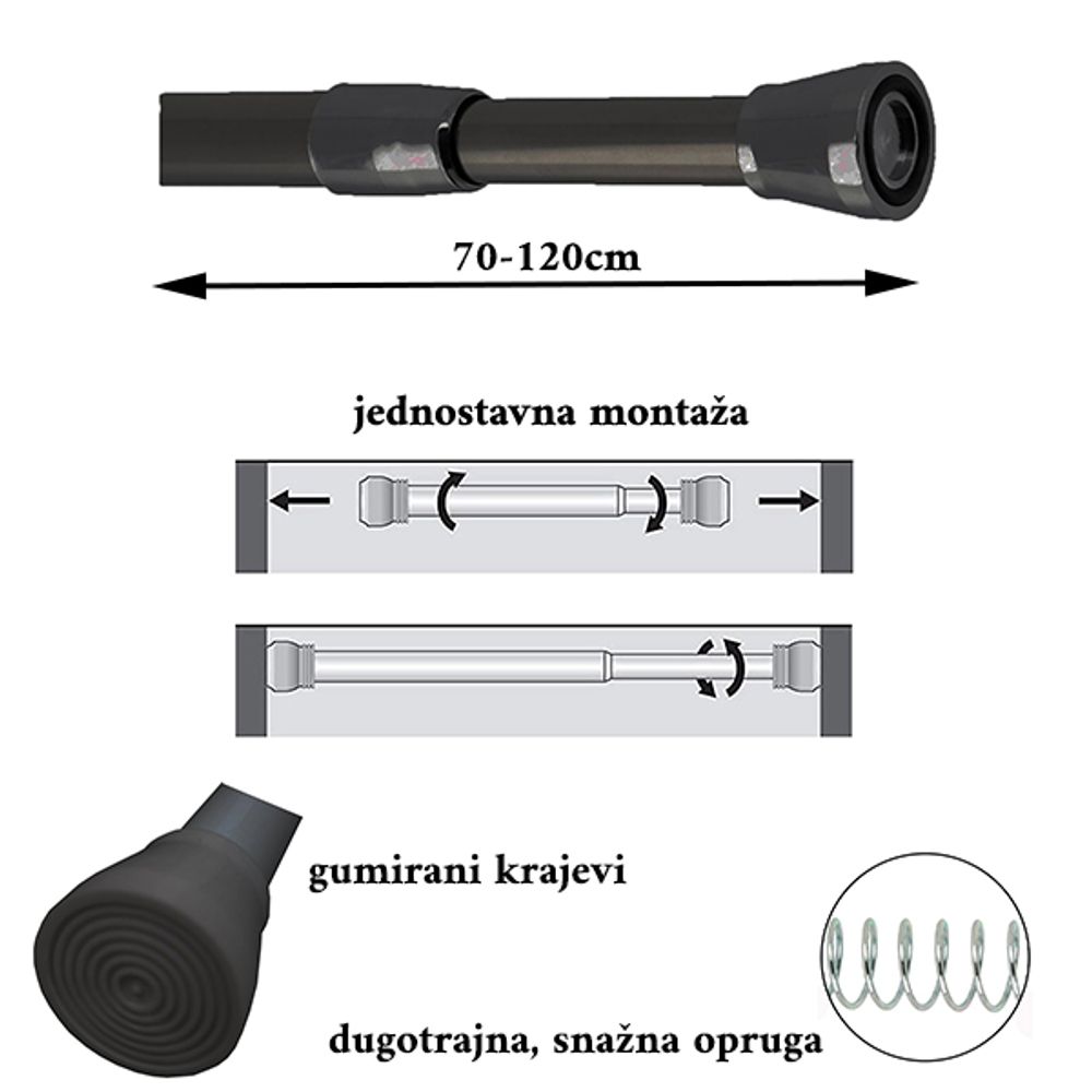 TENDANCE Držač zavjese 70-120cm Crni slika 3