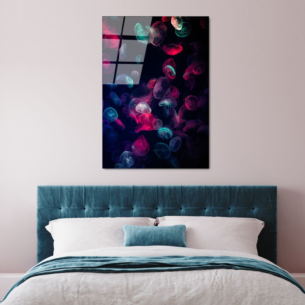 Dekorativna slika na kaljenom staklu "Meduze" (70 × 100 cm) UV-164 - izložbeni artikl (oštećenja ambalaža) slika 3