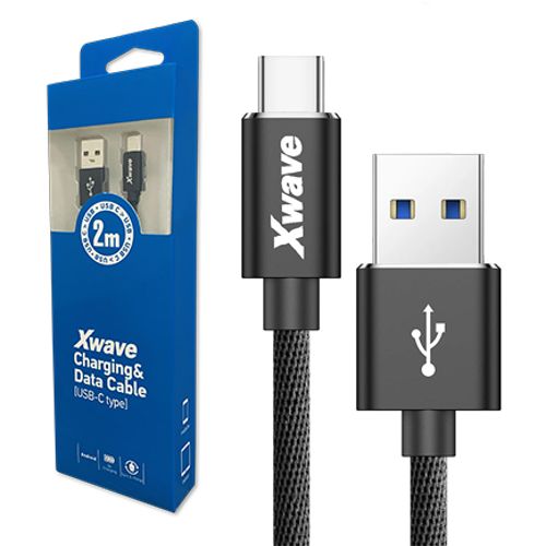 Xwave Kabl USB Tip-C 3.0 muški na Tip-C 3.1 muški 2M 3A,aluminium,crni slika 1