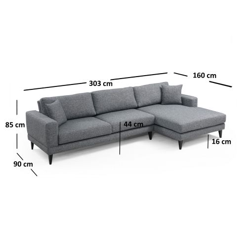 Atelier Del Sofa Kutna garnitura na razvlačenje, Tamno siva, Nordic Corner Right (L3+Chl) slika 12