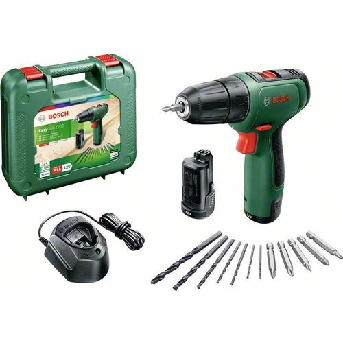 BOSCH Odvijač-bušilica aku EasyDrill 1200 (2x1,5 Ah) + punjač GAL 1210 CV + set bitova i svrdla slika 1