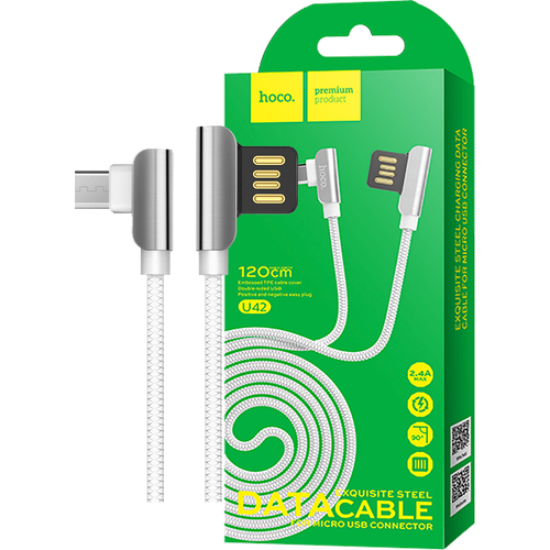 hoco. USB kabel za smartphone, micro USB, 1.2 met., 2.4 A, bijela - U42 Exquisite steel, Micro USB, WH slika 1