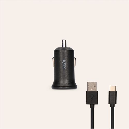 KSIX, auto punjač USB-C i USB-A + USB-C kabel, PD 20W, 1.0m, ultra brzi, crni slika 1