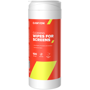 CANYON Screen Cleaning Wipes, Wet cleaning wipes made of non-woven fabric, with antistatic and disinfectant effects, 100 wipes, 80x80x185mm, 0.258kg