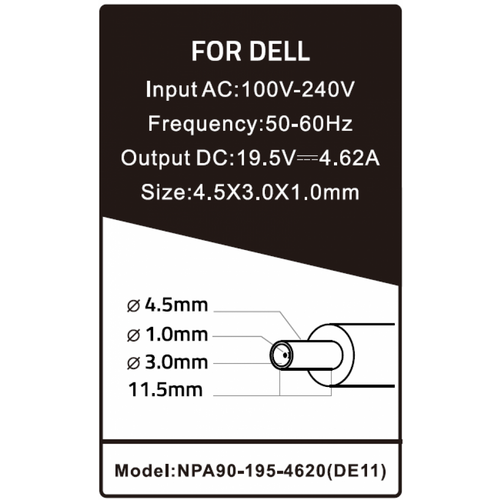 NPA90-195-4620 (DE11) ** Gembird punjac za laptop 90W-19.5V-4.62A, 4.5x3.0mm  Black PIN (929) slika 1