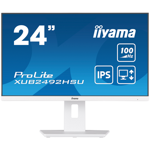 IIyama XUB2492HSU-W6 WHITE Monitor 23.8" IPS 1920 x 1080 @100Hz 16:9 250 cd/m² 1300:1 0.4ms HDMI DP USB 4 x 3.2 Full Ergonomic slika 1