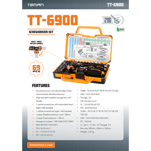 Toman Set alata, profesionalni komplet, 69 kom - TT6900 slika 6