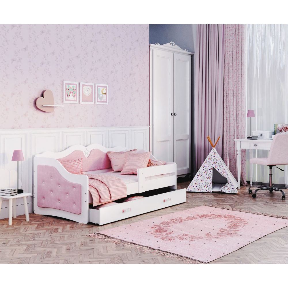 Dječji tapacirani krevet LILI EXCLUSIVE sa ladicom - 160x80cm - Rozi slika 1
