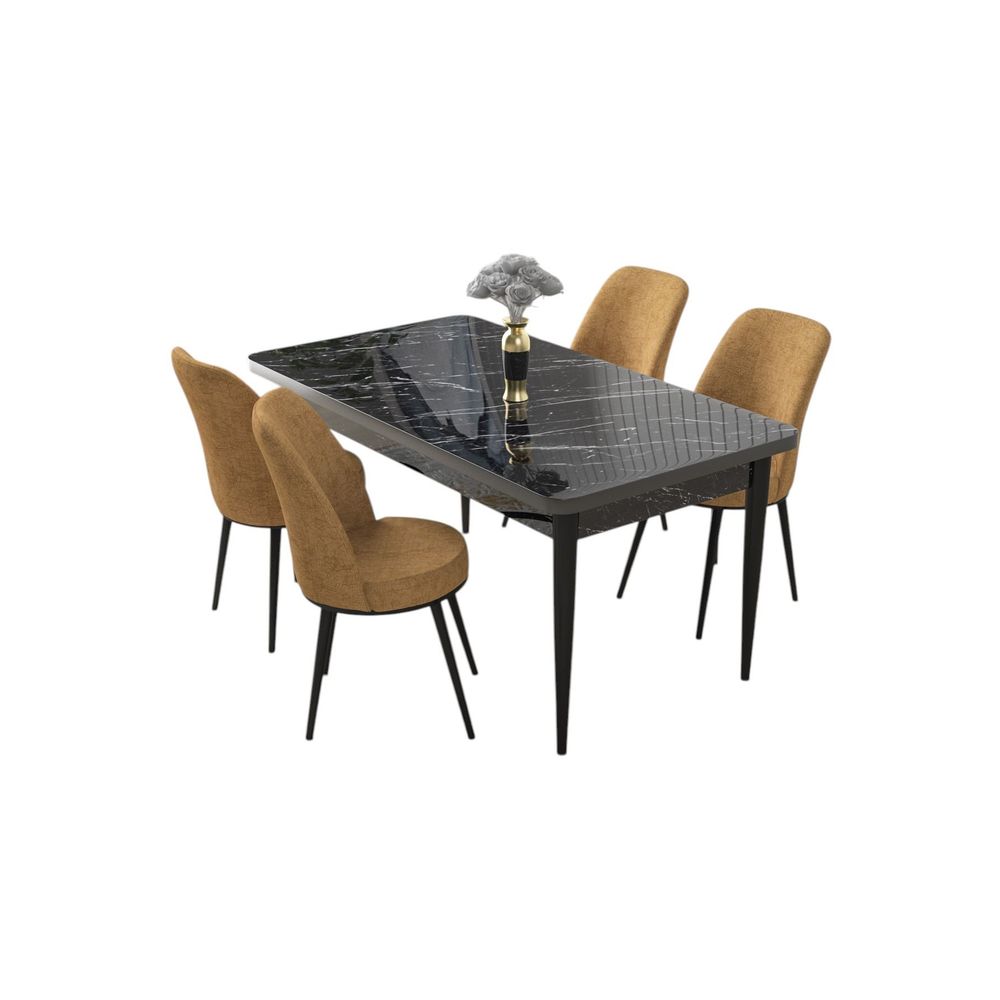 Nil - Crni Mramor, Cappuccino Crni Mramor Set Trpezarijskog Stola i Stolica (5 Komada) slika 2