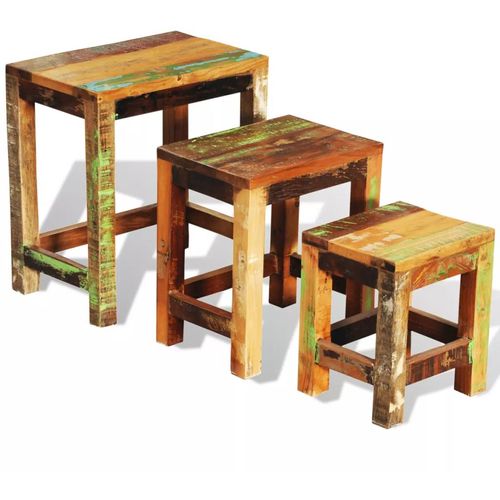 3-dijelni set uklapajućih stolića starinski obnovljeno drvo slika 10