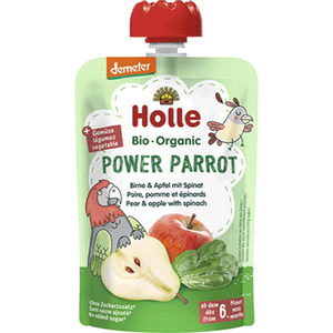 Holle Pire od kruške, jabuke i špinata  "Power parrot" - Organski 100g  , pakiranje 12komada, xxl