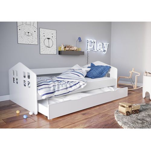 Drveni dečiji krevet KACPER sa fiokom- beli - 180x80 cm slika 1