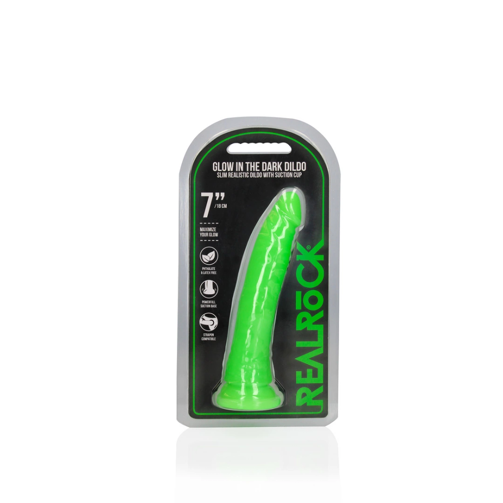 RealRock by Shots Tanki realistični dildo s vakuumskom čašicom - Sjaj u tami - 7'' / 18 cm slika 2