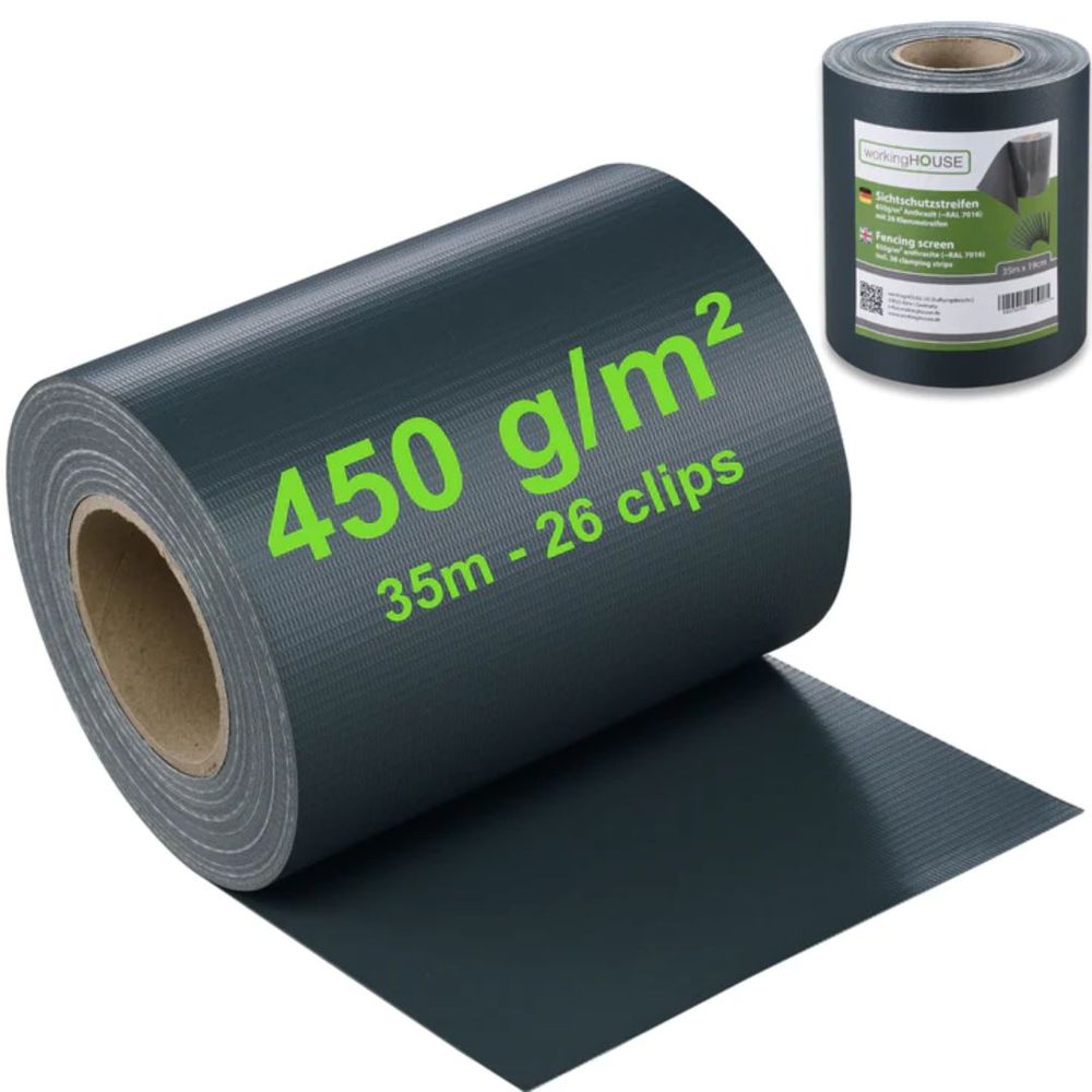 WorkingHouse PVC folija za ograde, 35m x 19cm, 26 zakački, 450 g/m2, antracit slika 3
