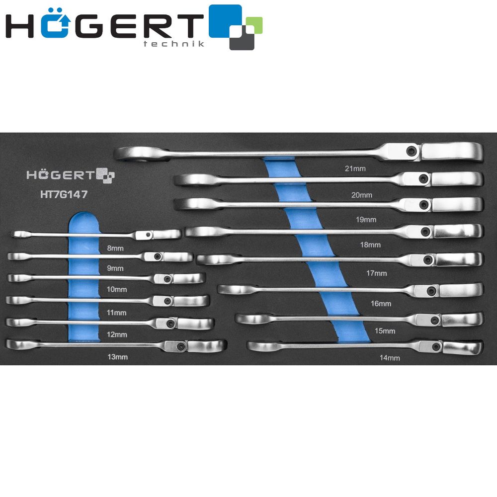 Högert Umetak za radionička kolica, set kombiniranih ključeva s čegrtaljkom (fleksibilna glava) 8-21mm (14-dijelni) slika 1