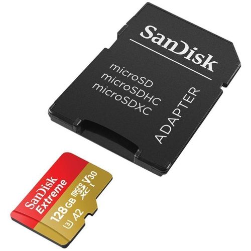 SanDisk Extreme microSDXC 128GB za akcijske kamere i dronove + SD adapter 190MB/s & 90MB/s A2 C10 V30 UHS-I U3 slika 1