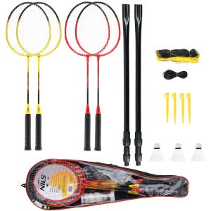 Nrz264 aluminijski / badminton set 4 rakete + 3 perja za loptice + mreža 600x60cm + navlaka nils