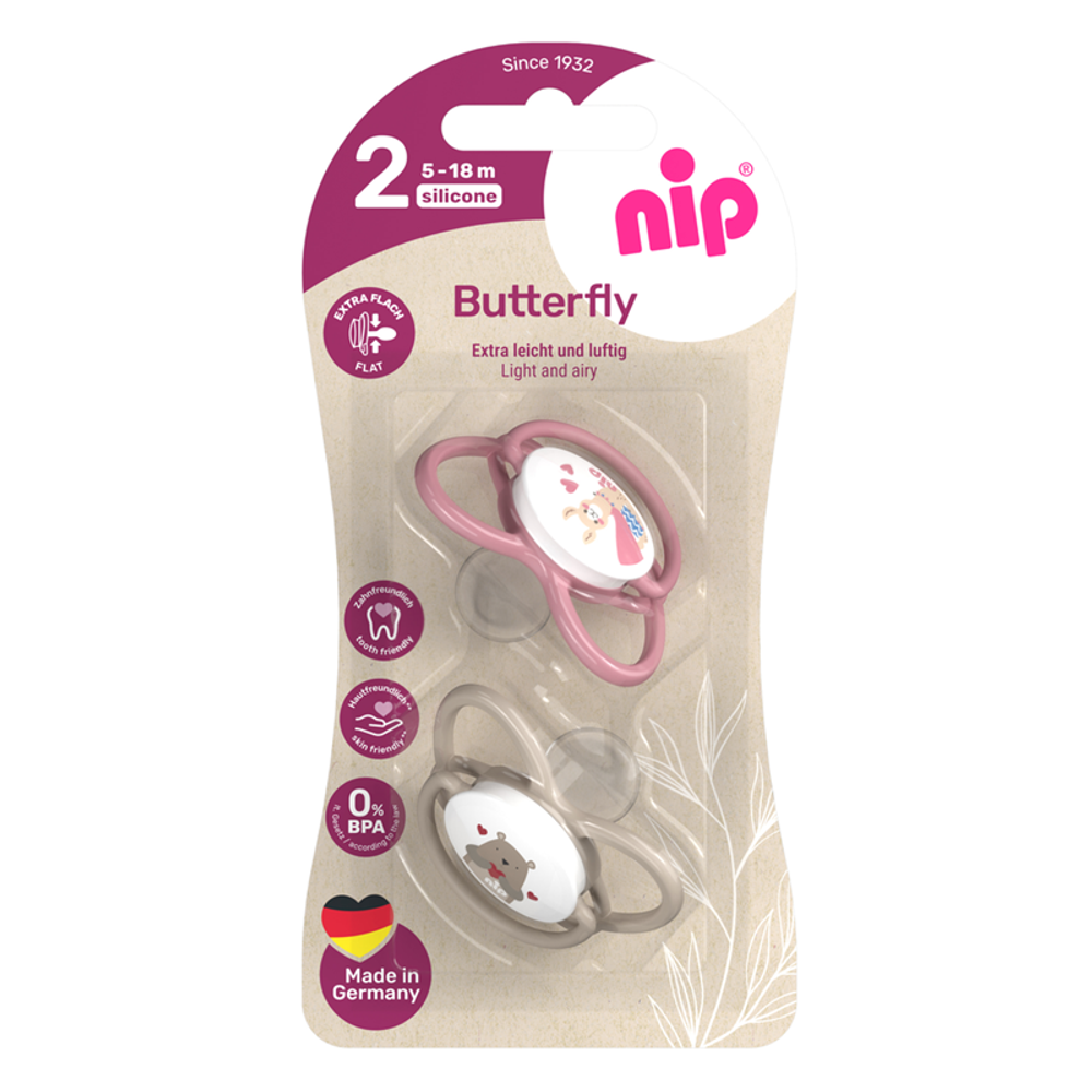nip® Duda varalica Butterfly 5-18mj (veličina 2) - Silikon, 2kom Roza/Bež slika 4
