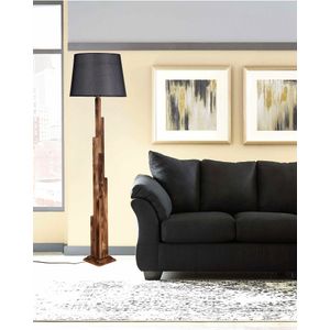Elegantna Stajaća Lampa s Tkaninom Abažurom i Drvenim Postoljem